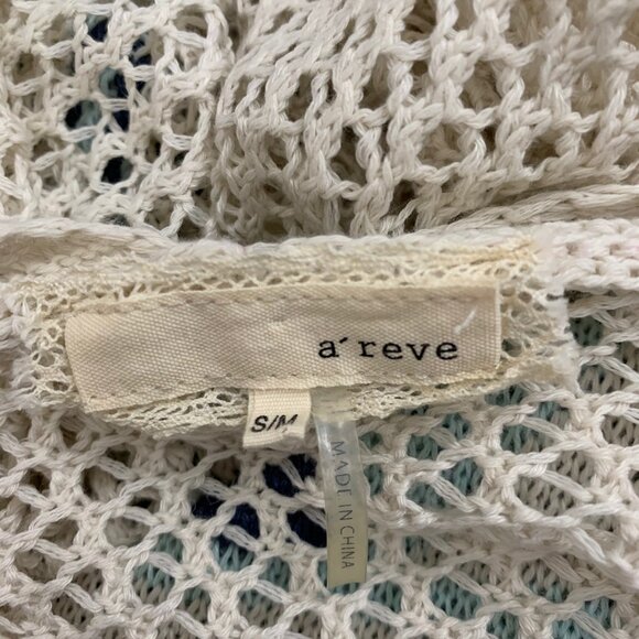 Areve Cardigan Sweater Fringe Ends Southwestern Design Blue Cream S M - Picture 4 of 5